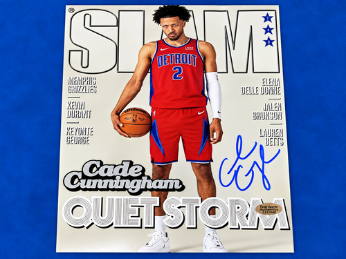 Cade Cunningham signed Detroit Pistons photo with SLAM Quiet Storm design and Total Sports Authentics sticker